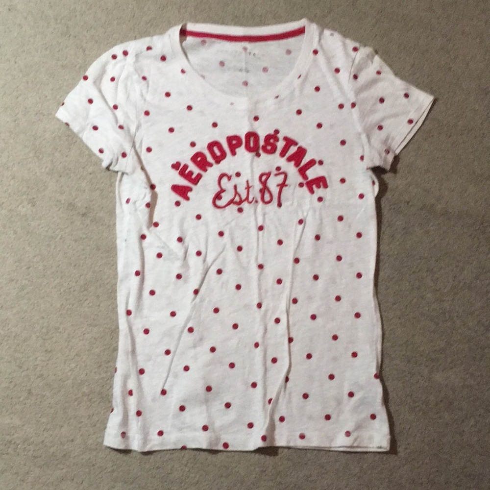 Aeropostale White and Red Polka Dotted Tee